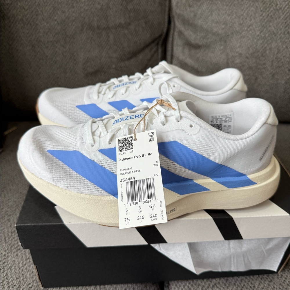 Adidas Adizero Evo SL White and Light Blue Shoes